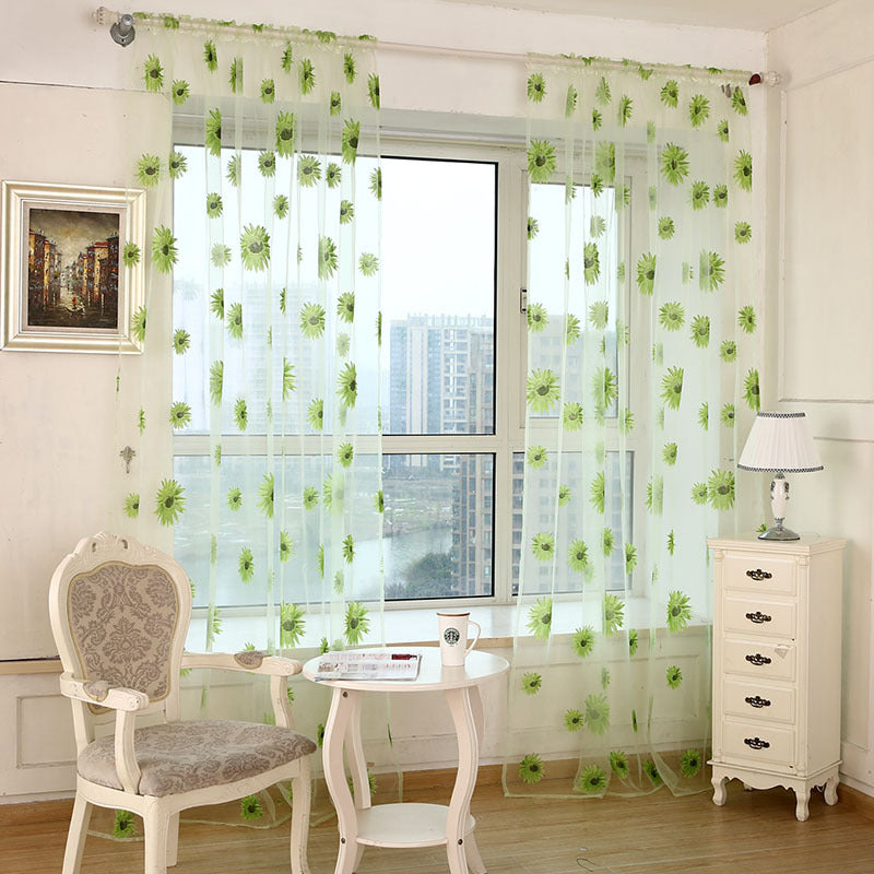Sheer Curtain 1 Piece Sunflower Print Breathable Transparent for Balcony Living Room Office