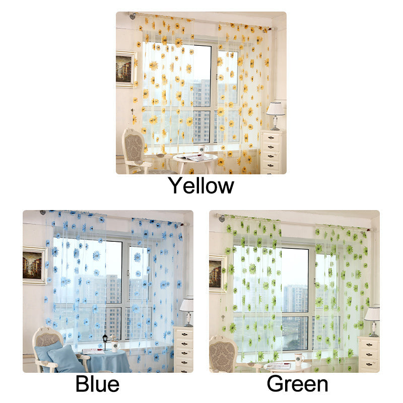 Sheer Curtain 1 Piece Sunflower Print Breathable Transparent for Balcony Living Room Office