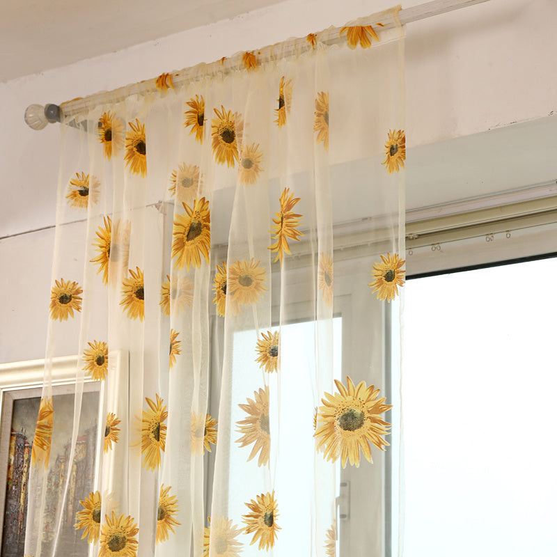 Sheer Curtain 1 Piece Sunflower Print Breathable Transparent for Balcony Living Room Office