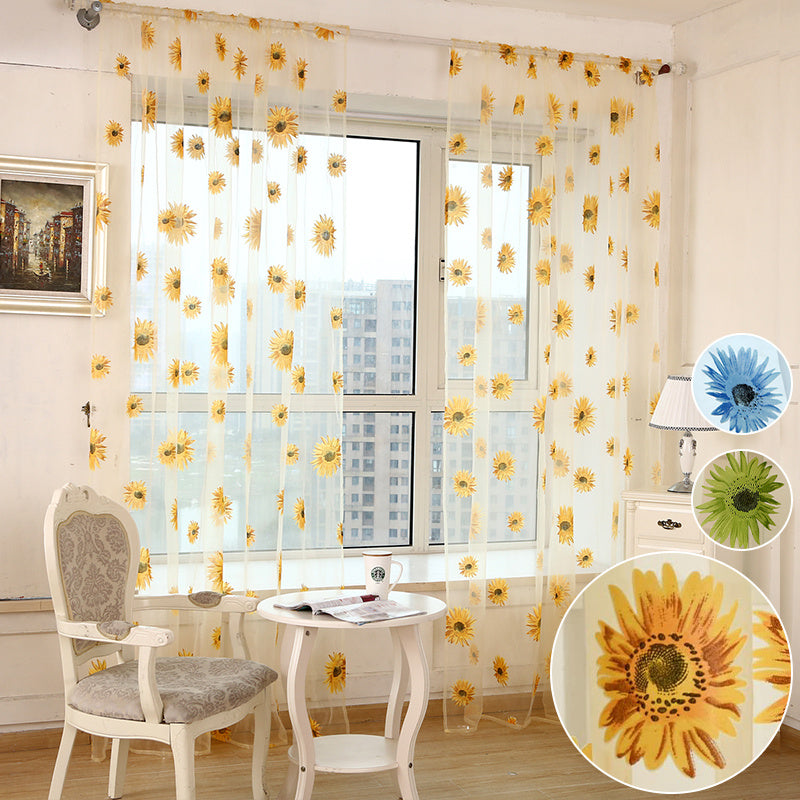 Sheer Curtain 1 Piece Sunflower Print Breathable Transparent for Balcony Living Room Office