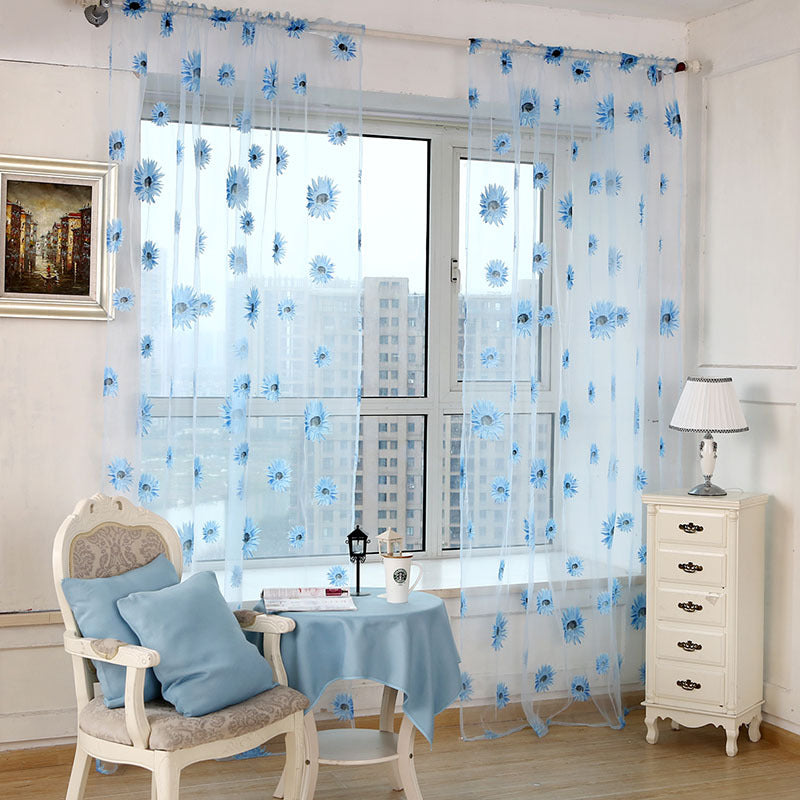 Sheer Curtain 1 Piece Sunflower Print Breathable Transparent for Balcony Living Room Office