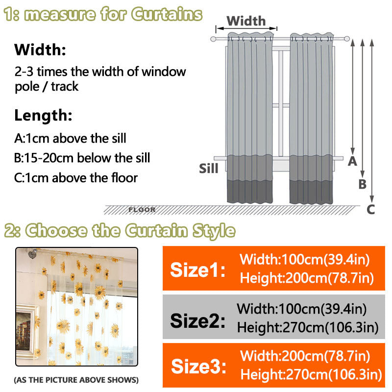 Sheer Curtain 1 Piece Sunflower Print Breathable Transparent for Balcony Living Room Office