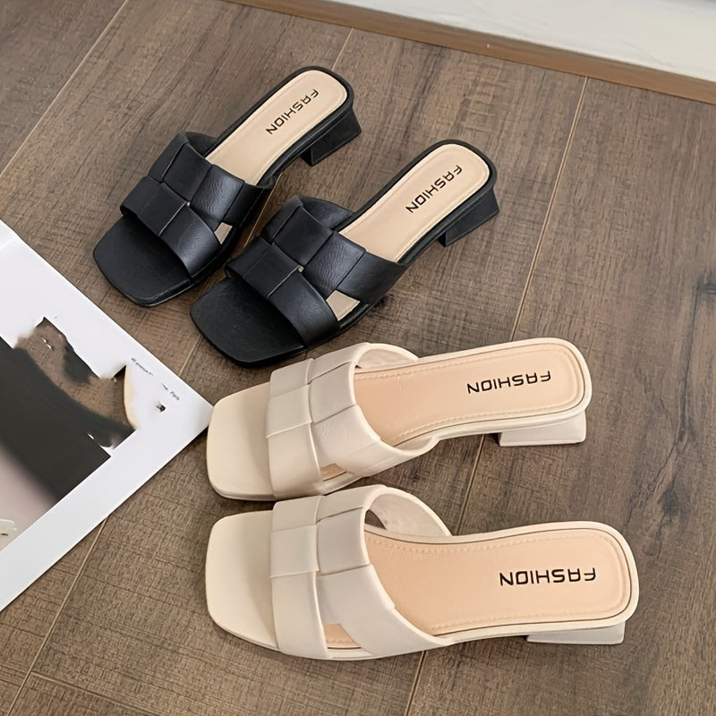 Women's Summer Slide Sandals with Chunky Heel Open Toe PVC Casual Beach Wear