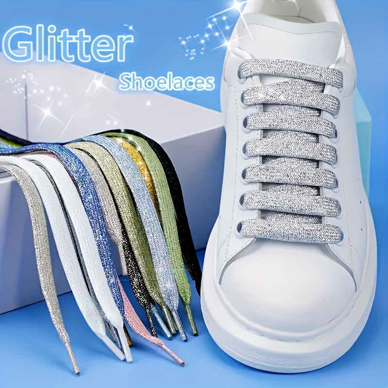 Unisex Glitter Shoe Laces Metallic Silver and Gold Flat for Sneakers