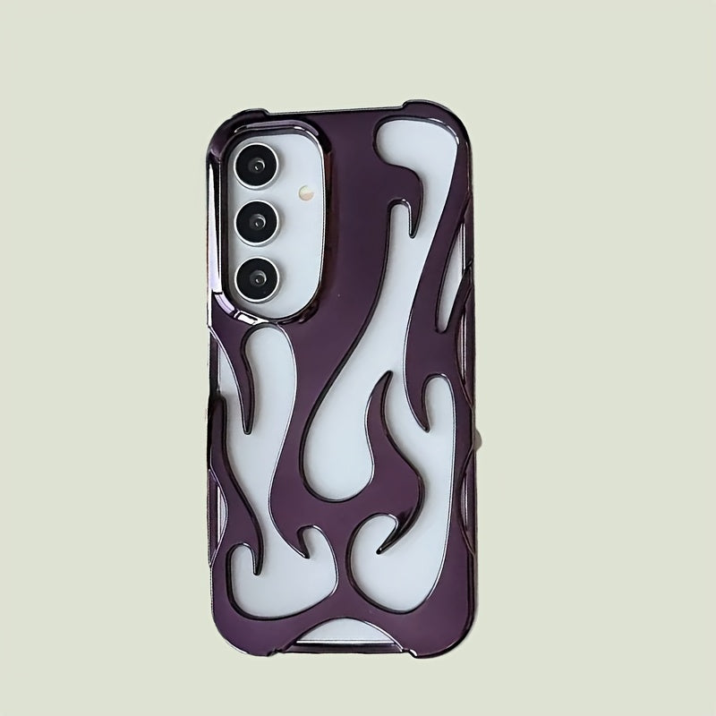 Hollow Flame TPU Phone Case for Samsung Galaxy S24 S23 S22 Ultra Plus A55 A54 A16 A14 A15 A06 Silver Electroplated Flexible Cover for Men Women