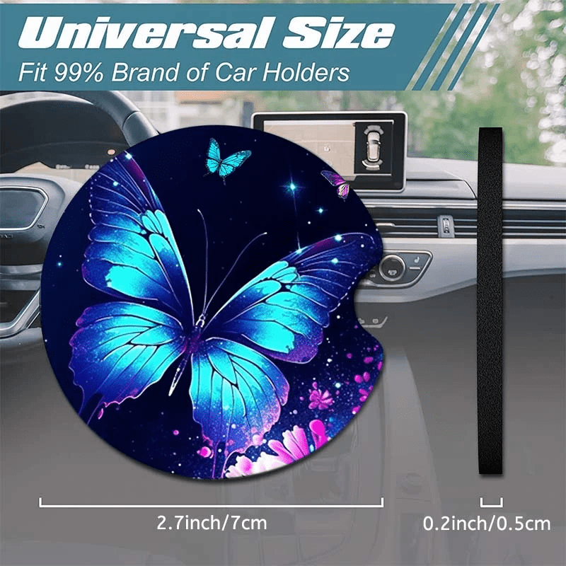 2 шт. подушечки для держателя стакана с изображением цветочного моря и синей бабочкой, из нескользящего неопрена