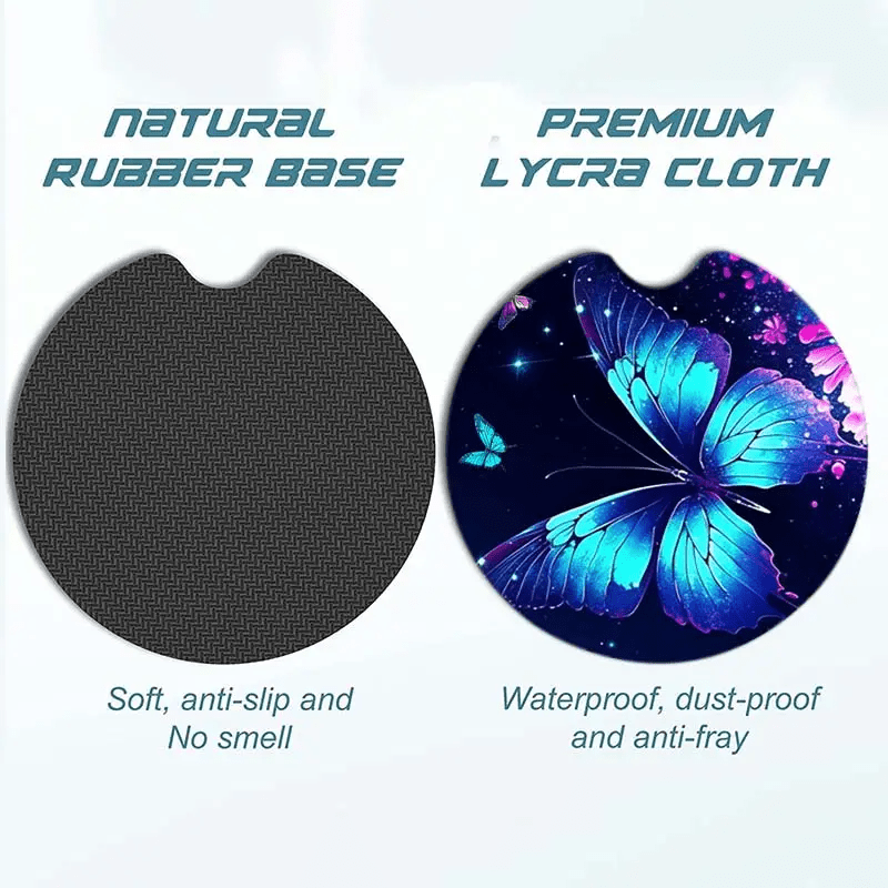 2 шт. подушечки для держателя стакана с изображением цветочного моря и синей бабочкой, из нескользящего неопрена