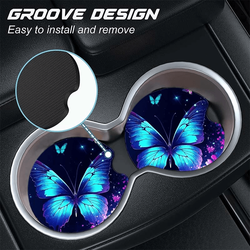 2 шт. подушечки для держателя стакана с изображением цветочного моря и синей бабочкой, из нескользящего неопрена