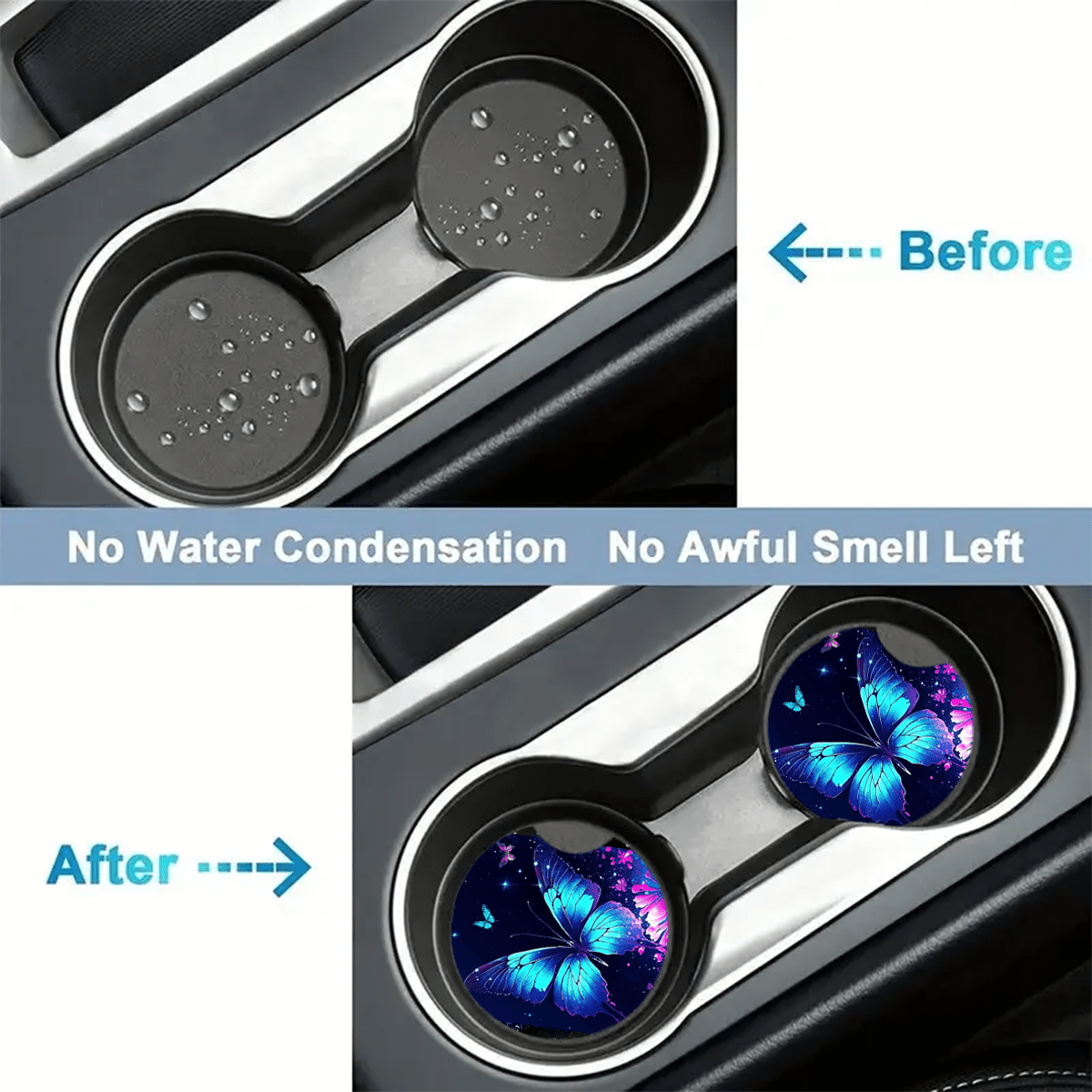 2 шт. подушечки для держателя стакана с изображением цветочного моря и синей бабочкой, из нескользящего неопрена