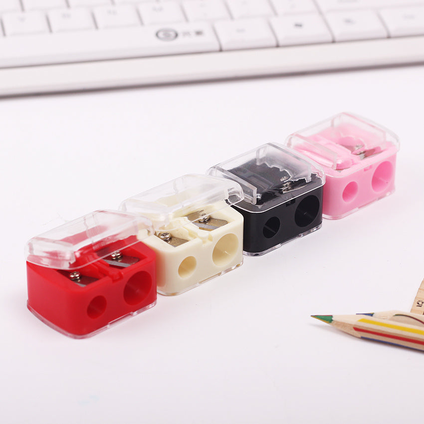 Unisex Plastic Double Holes Pencil Sharpener Multi-Purpose Mechanical