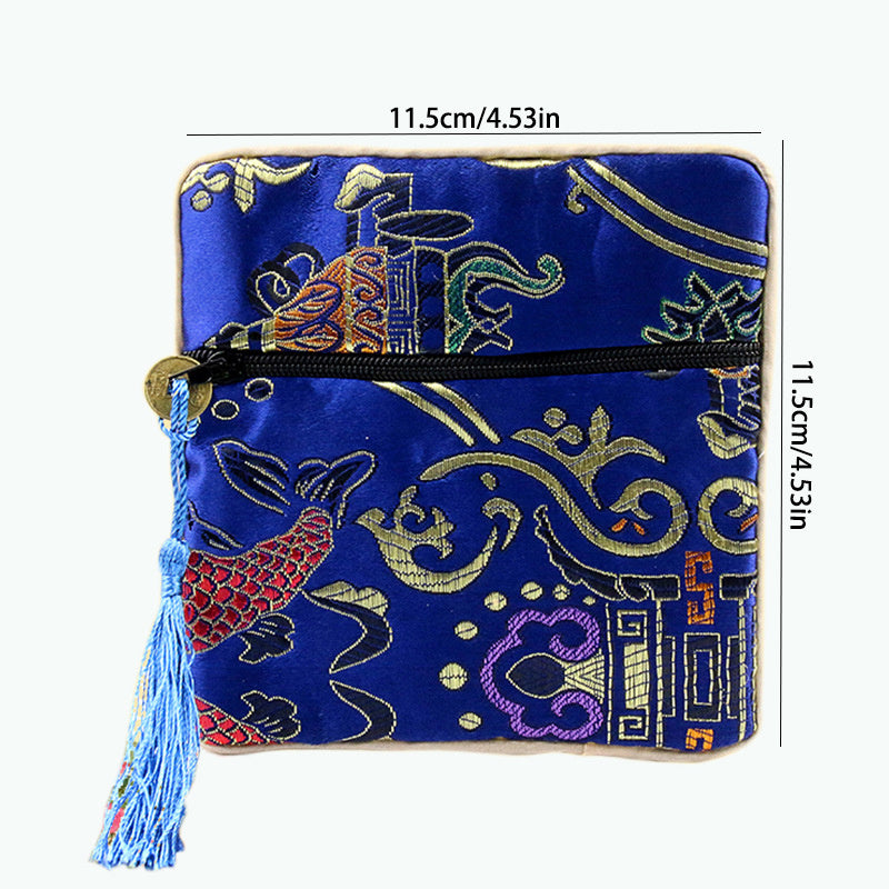 Набор сумок для украшений в стиле китайского шика с вышитым шёлковым бархатом и кисточками