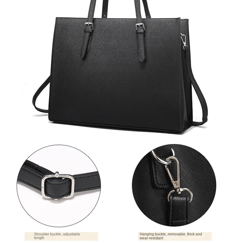 Large Capacity PU Leather Laptop Tote Bag for Casual and Commuter Use Black