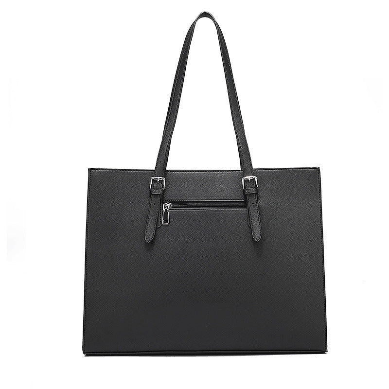 Large Capacity PU Leather Laptop Tote Bag for Casual and Commuter Use Black