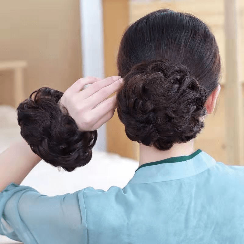 Adult Women's Frizzy Flower Bud Style Hair Bun Wig with Imitation Headband