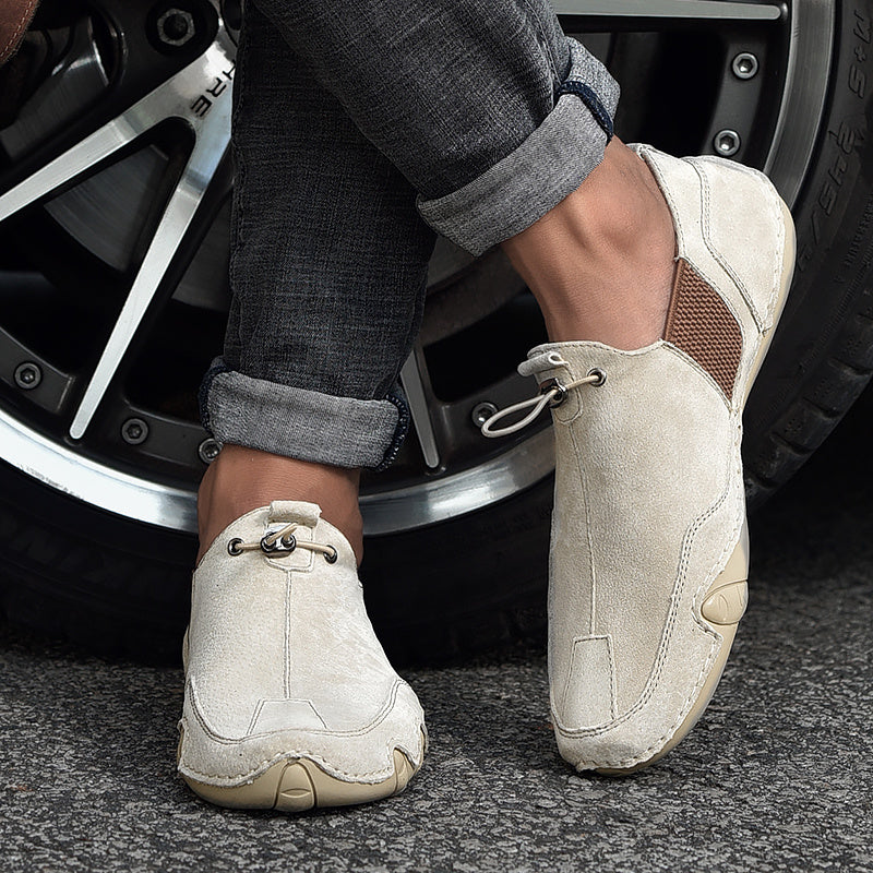 Мужские бежевые мокасины из кожи с эластичным застежкой для всех сезонов