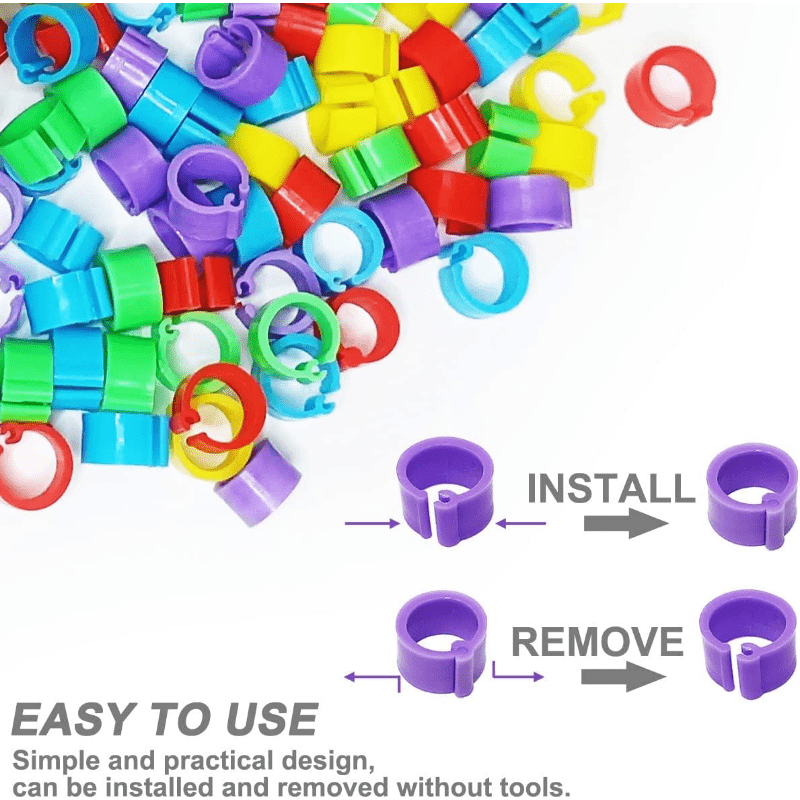 Colorful Plastic Bird Leg Bands Set of 100 for Pigeons Parrots Finches Canaries