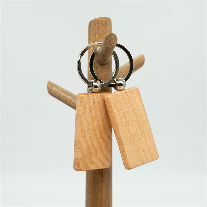 20 ta DIY bo'sh yog'och kalit zanjir pendantlari to'plami, shaxsiy kalit halqalarini yasash uchun mustahkam ranglarda