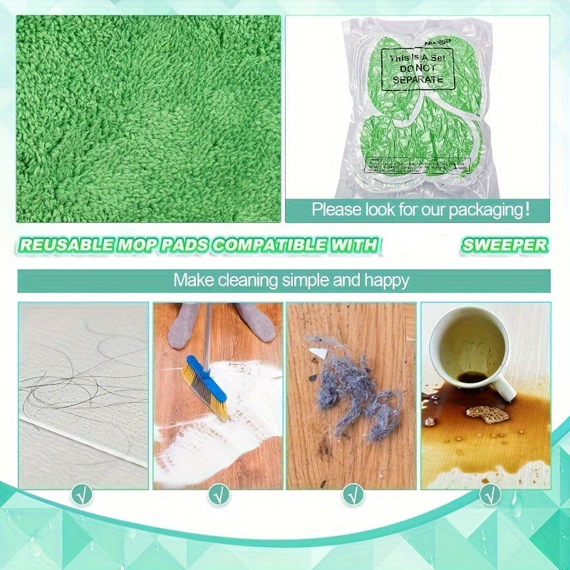 Reusable Mop Replacement Pads Set of 2, 4, or 8, Washable and Absorbent