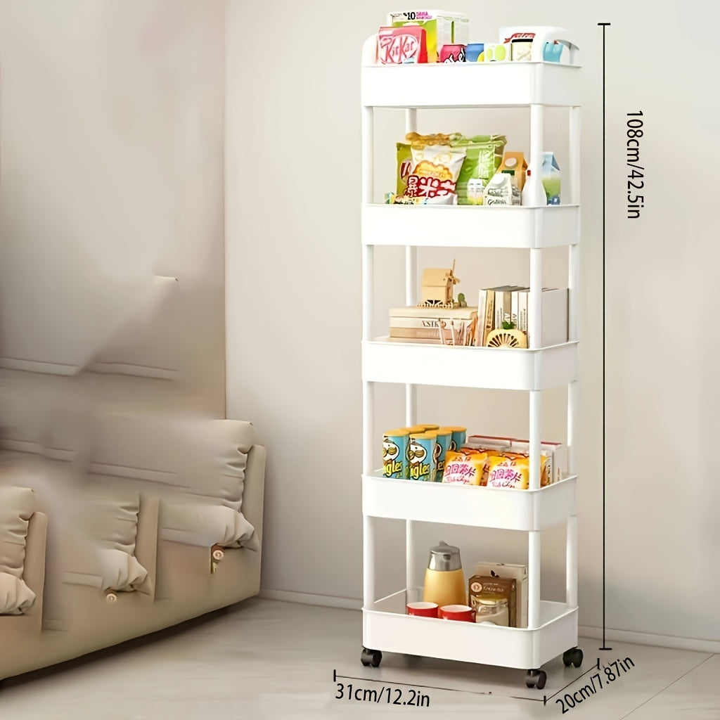 Durable Plastic Rolling Storage Cart with Wheels for Kitchen Bedroom Office