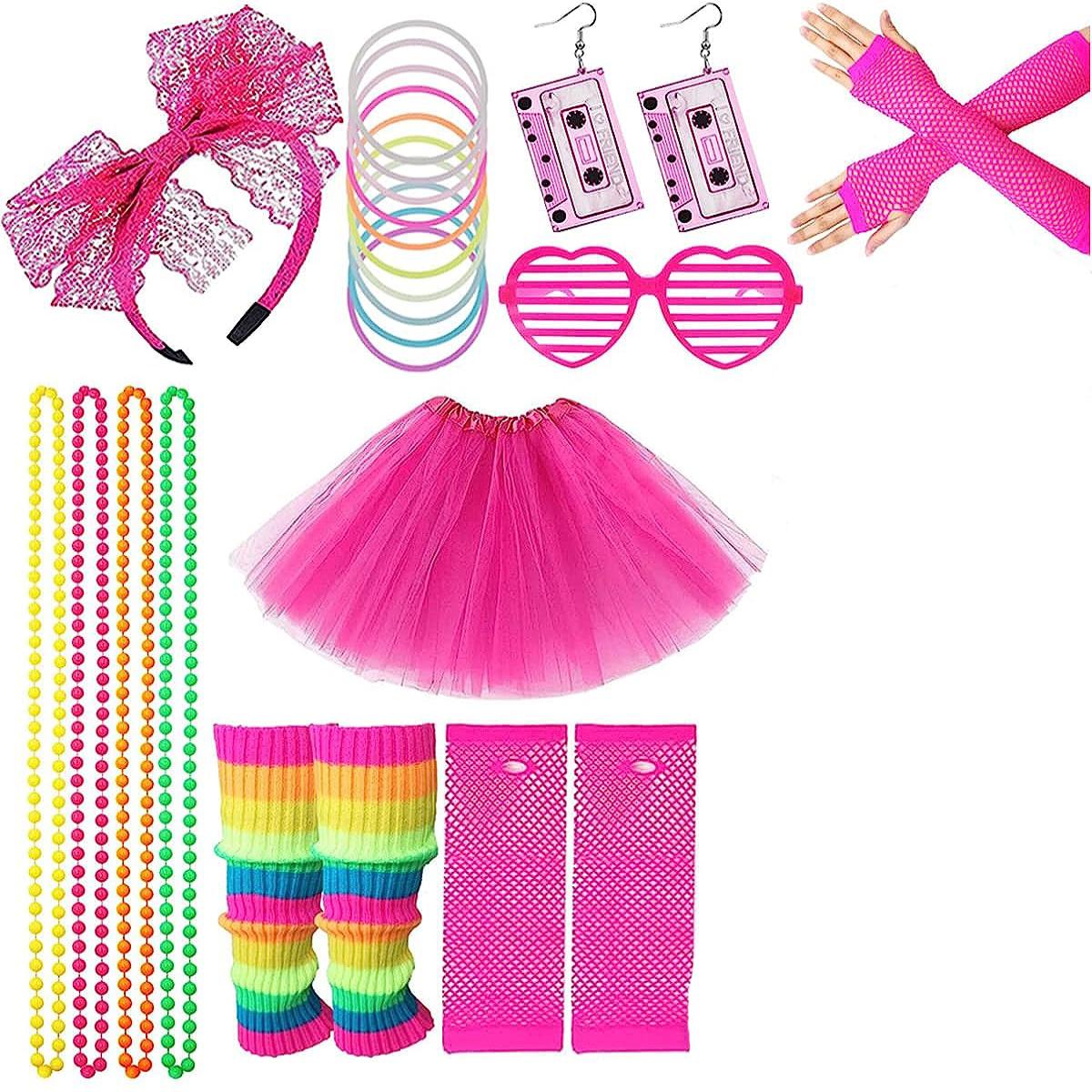 Women's 80s Fancy Dress Costume Set Tutu Skirt Leg Warmers Necklace Accessories