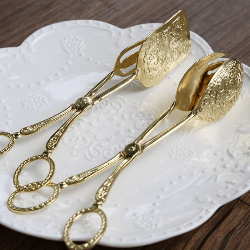 Gold-Plated Serving Tongs for Snacks Salads Bread and Pastries