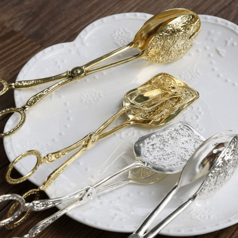 Gold-Plated Serving Tongs for Snacks Salads Bread and Pastries
