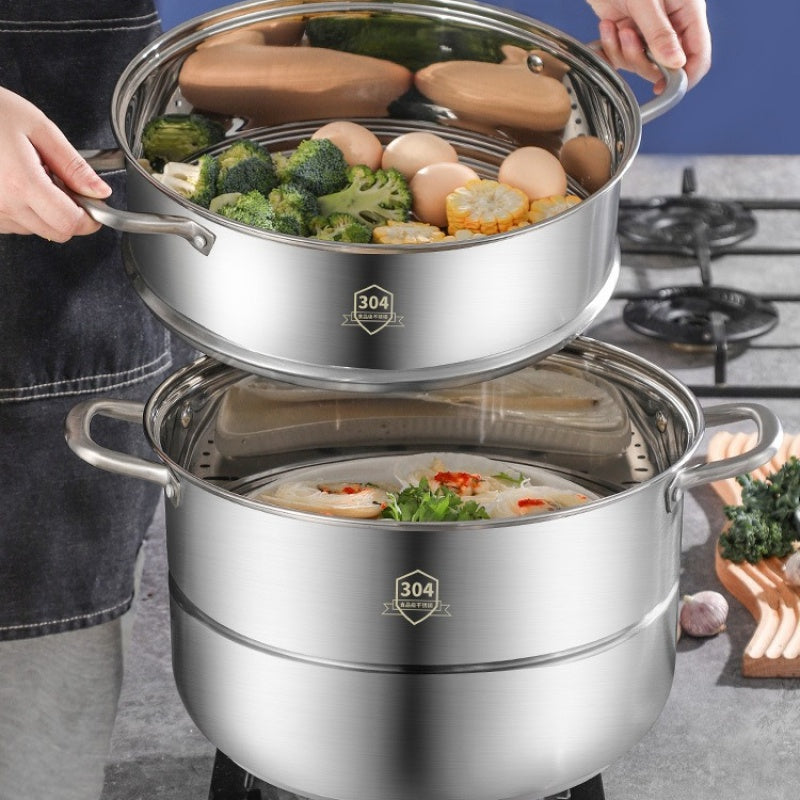 Large Capacity 3-Tier Stainless Steel Kitchen Steamer Set for Soup Seafood
