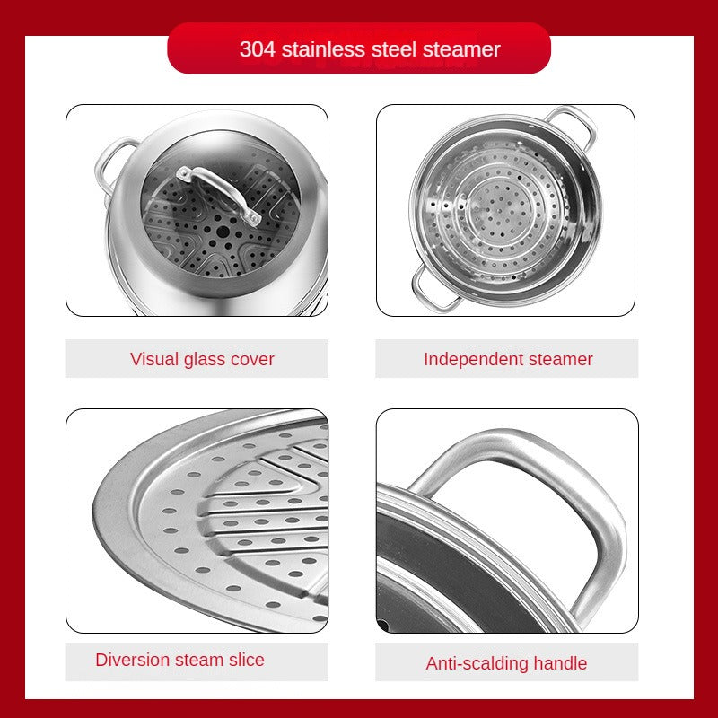 Large Capacity 3-Tier Stainless Steel Kitchen Steamer Set for Soup Seafood