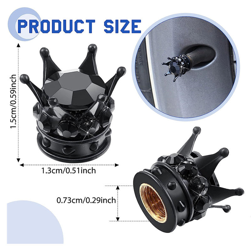 4 шт. колпачков на вентильные стержни шин в форме короны, украшенные блестками, хромированные автомобильные аксессуары