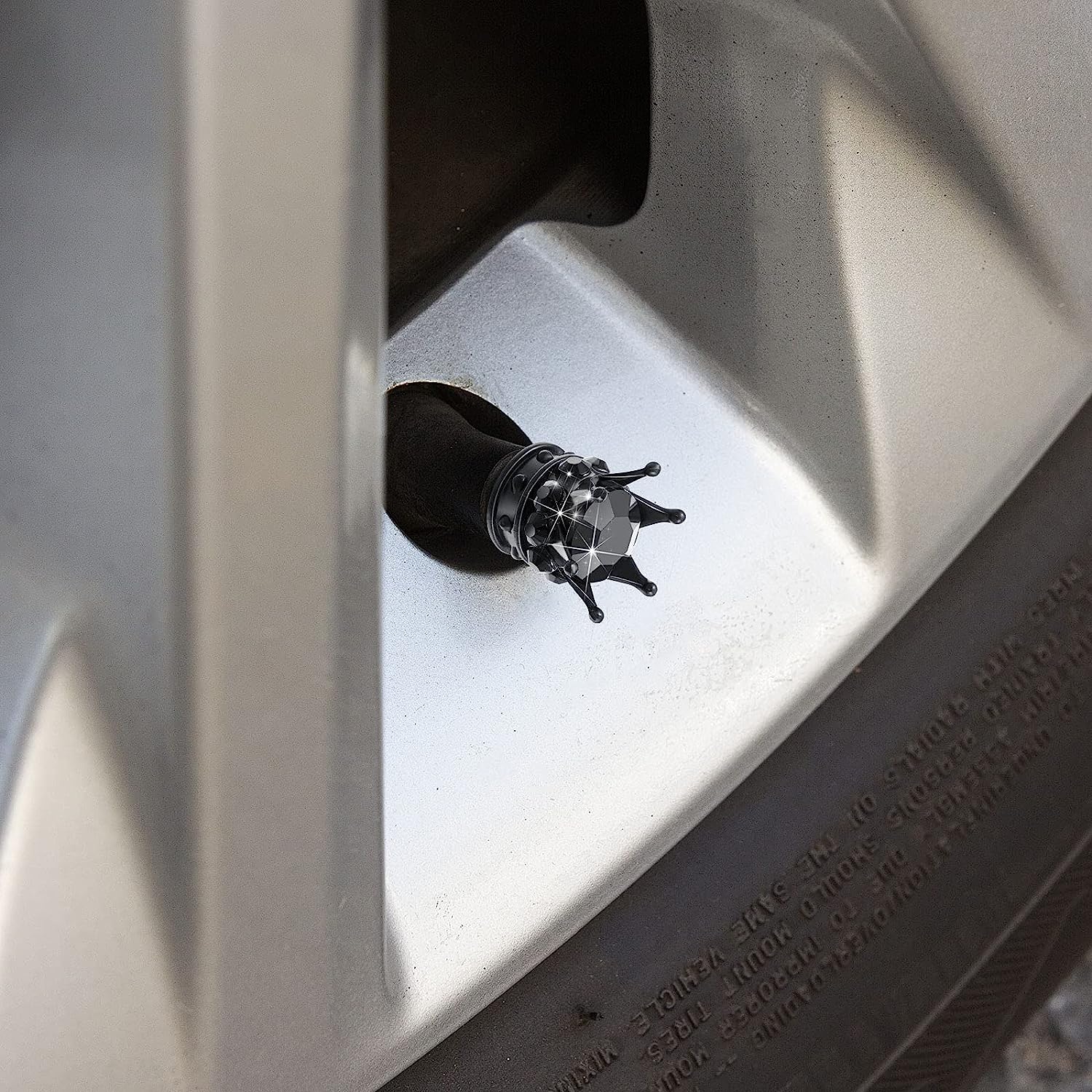 4pcs Crown Shaped Tire Valve Stem Caps Bling Rhinestone Chrome Car Accessories