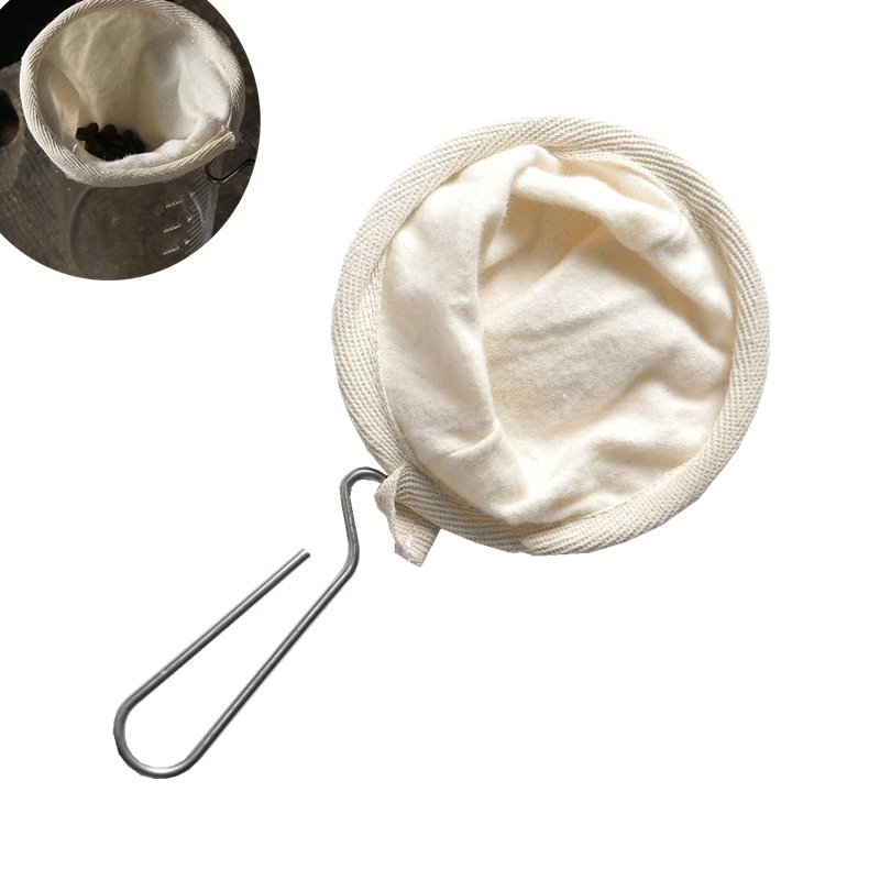 Reusable Flannel Coffee Filter Bag with Stainless Steel Handle for Hand Brew