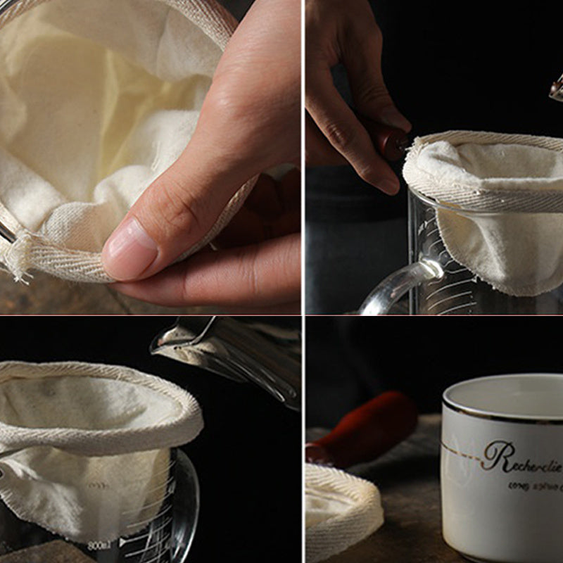 Reusable Flannel Coffee Filter Bag with Stainless Steel Handle for Hand Brew