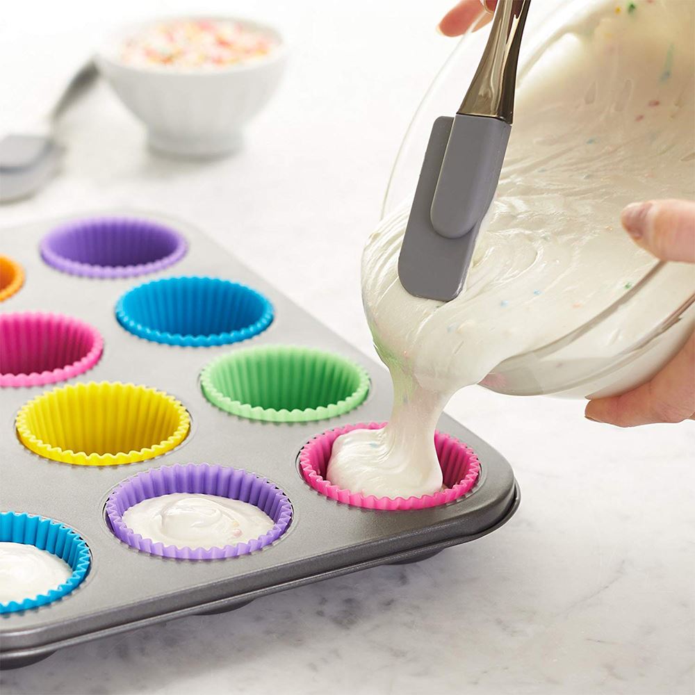 Silicone Cake Mold Set of 12 Round Muffin Cups for Baking and Decorating