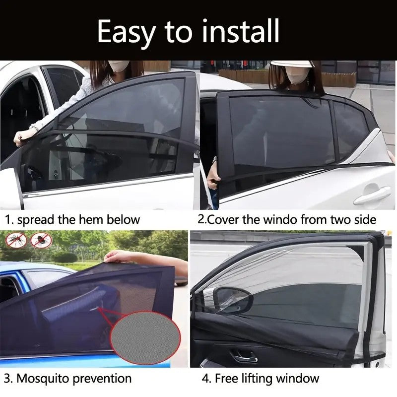 2Pcs Car Window Mosquito Nets Sunshade Ventilation UV Heat Protection