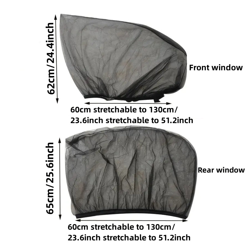 2Pcs Car Window Mosquito Nets Sunshade Ventilation UV Heat Protection