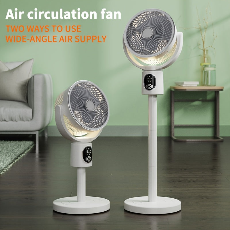 Rechargeable Floor Fan with Digital Display Oscillating Shaking Head 5 Speeds 3 Modes Timer Height Adjustable