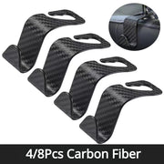 4/8PCS Carbon Fiber Car Seat Headrest Hooks Auto Back Seat Organizer Storage