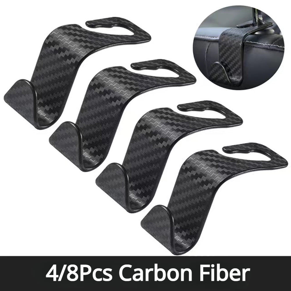 4/8PCS Carbon Fiber Car Seat Headrest Hooks Auto Back Seat Organizer Storage
