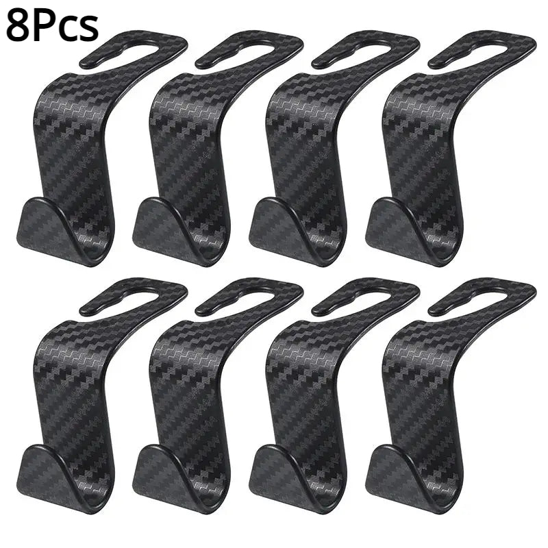 4/8PCS Carbon Fiber Car Seat Headrest Hooks Auto Back Seat Organizer Storage