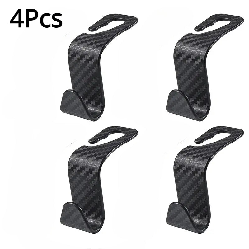 4/8PCS Carbon Fiber Car Seat Headrest Hooks Auto Back Seat Organizer Storage