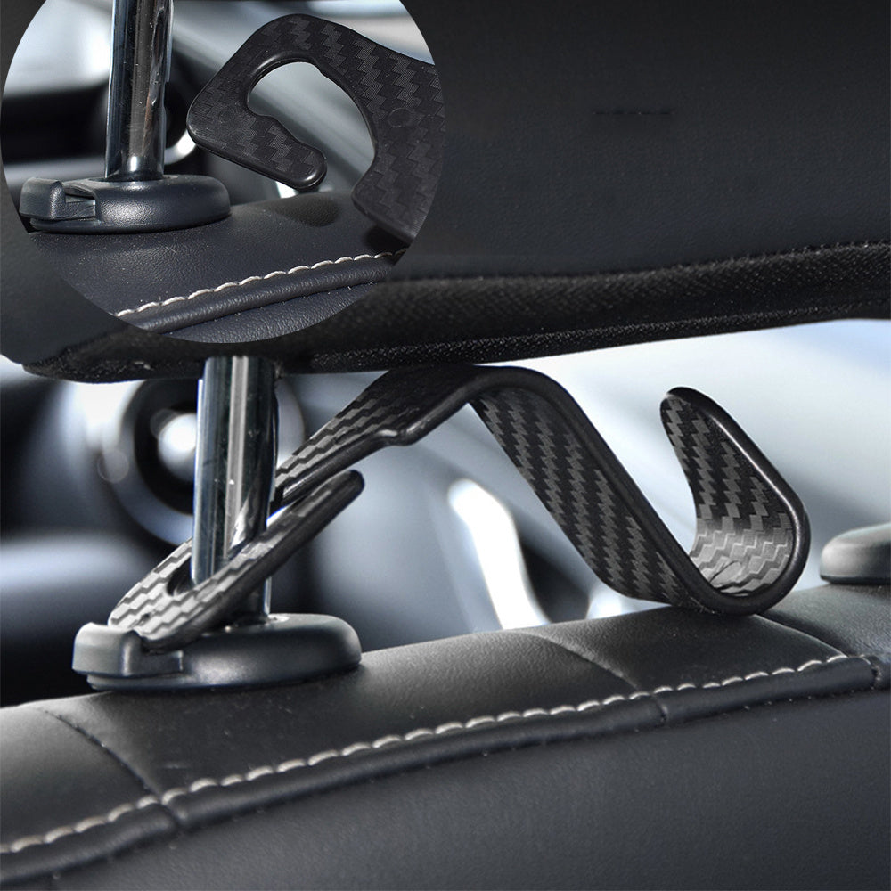 4/8PCS Carbon Fiber Car Seat Headrest Hooks Auto Back Seat Organizer Storage