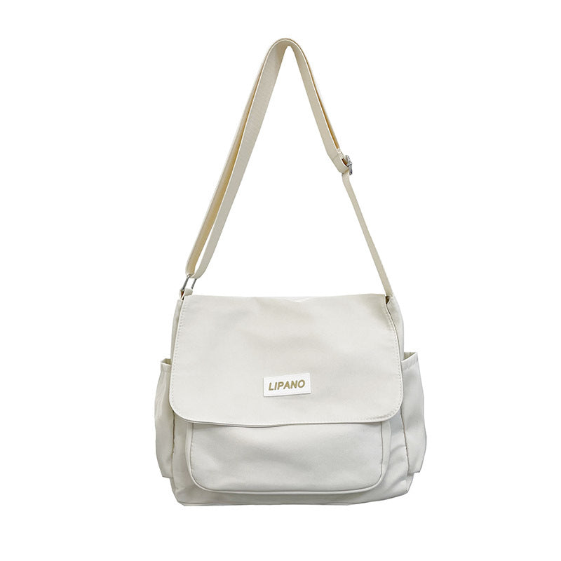 Nylon Shoulder Bag for Men and Students Large Capacity Casual Messenger Bag White