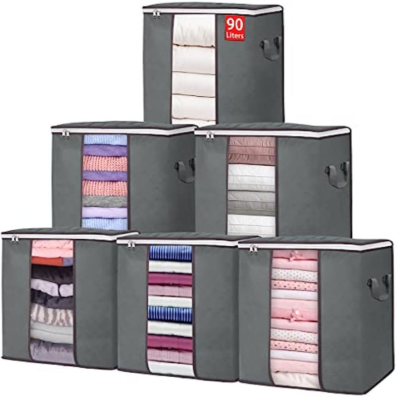 Set of Six 90L Extra Large Storage Bags for Clothes Bedding and Comforters