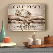 Christian Canvas Wall Art Religious Landscape Scene with Sleeping Girl Giving Worries to God for Home Decor