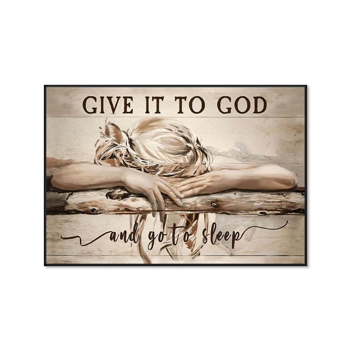 Christian Canvas Wall Art Religious Landscape Scene with Sleeping Girl Giving Worries to God for Home Decor