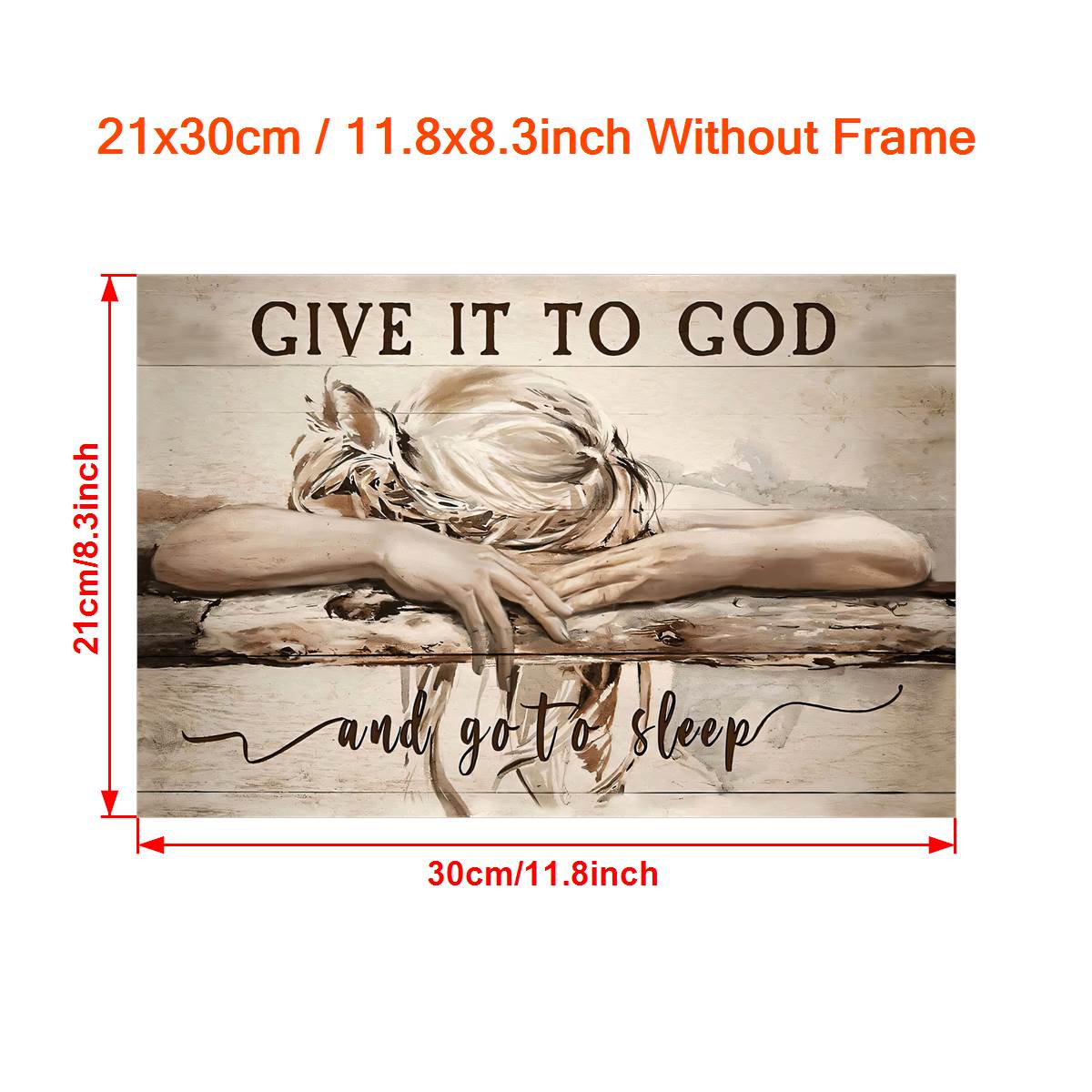 Christian Canvas Wall Art Religious Landscape Scene with Sleeping Girl Giving Worries to God for Home Decor