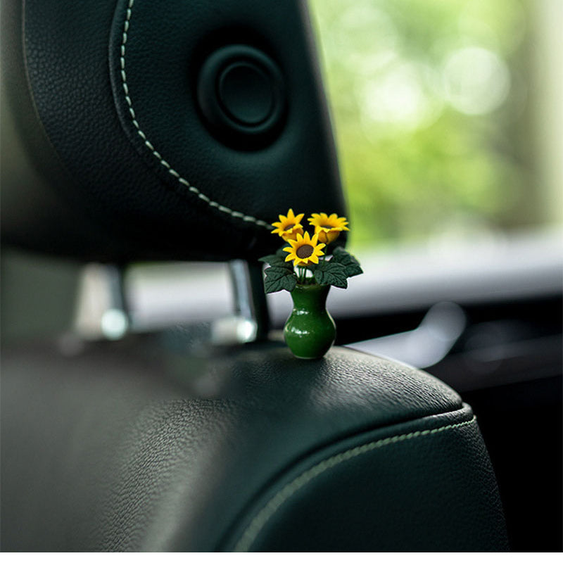 Ayollar uchun Resin Keramika Mini Qorong'i Yashil Quyoshgul Avtomobil Ichki Dekori