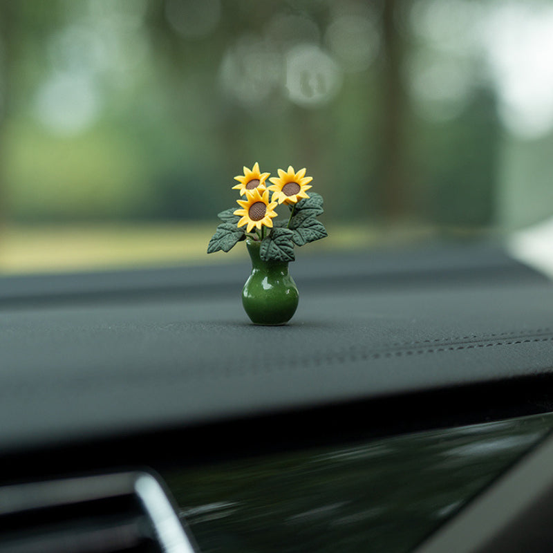 Ayollar uchun Resin Keramika Mini Qorong'i Yashil Quyoshgul Avtomobil Ichki Dekori