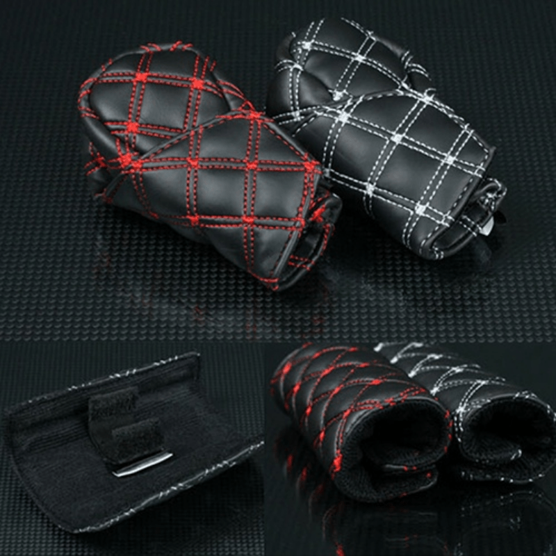 2pcs Faux Leather Gear Shift Knob and Handbrake Cover Set - Anti-Slip Red Stitching Car Interior Accessories