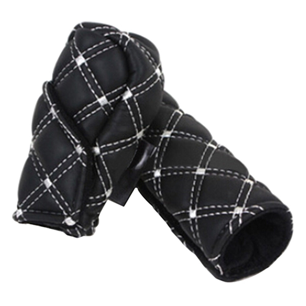 2pcs Faux Leather Gear Shift Knob and Handbrake Cover Set - Anti-Slip Red Stitching Car Interior Accessories